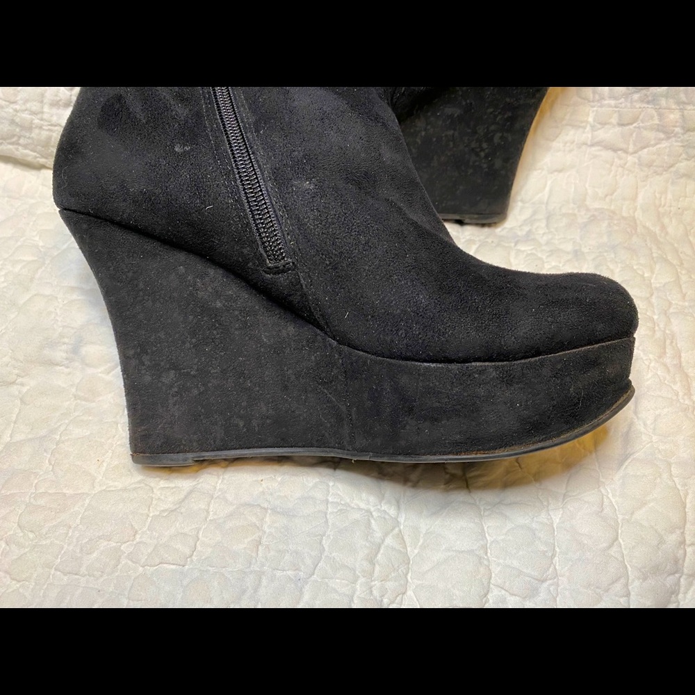 Black suede ankle boots Sz 8.5 platform wedges